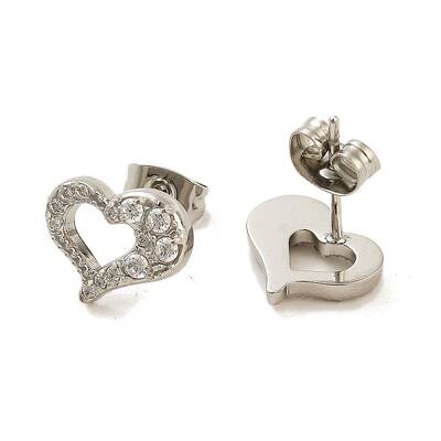 304 Stainless Steel Micro Pave Clear Cubic Zirconia Stud Earrings