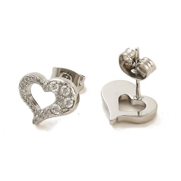 304 Stainless Steel Micro Pave Clear Cubic Zirconia Stud Earrings