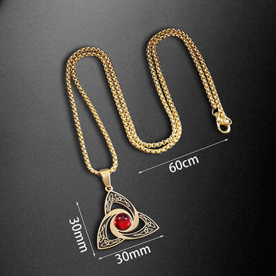 Viking Trinity Knot 304 Stainless Steel Red Cubic Zirconia Pendant Necklaces for Men