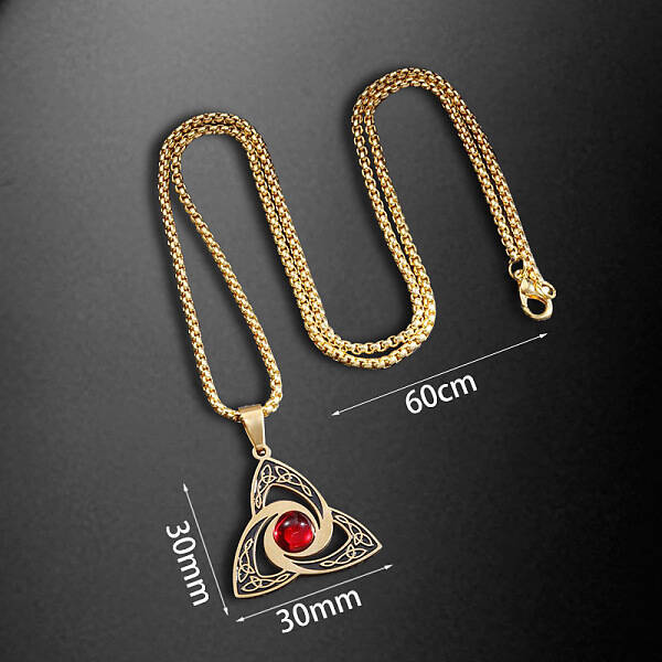 Viking Trinity Knot 304 Stainless Steel Red Cubic Zirconia Pendant Necklaces for Men