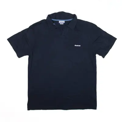 REEBOK V-Neck Sports Polo Shirt Blue Short Sleeve Mens XL