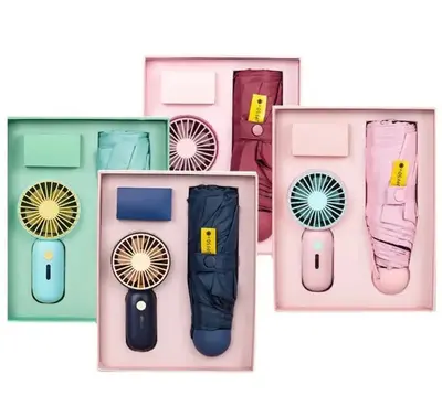 automatic Umbrella, hand held Mini Fan and USB Cable Giftset Manufacturer Warrenty Multifunction Birthday Mobile High-Speed H...