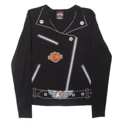 HARLEY DAVIDSON Girls Biker T-Shirt Black Long Sleeve M