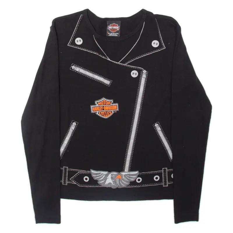 HARLEY DAVIDSON Girls Biker T-Shirt Black Long Sleeve M