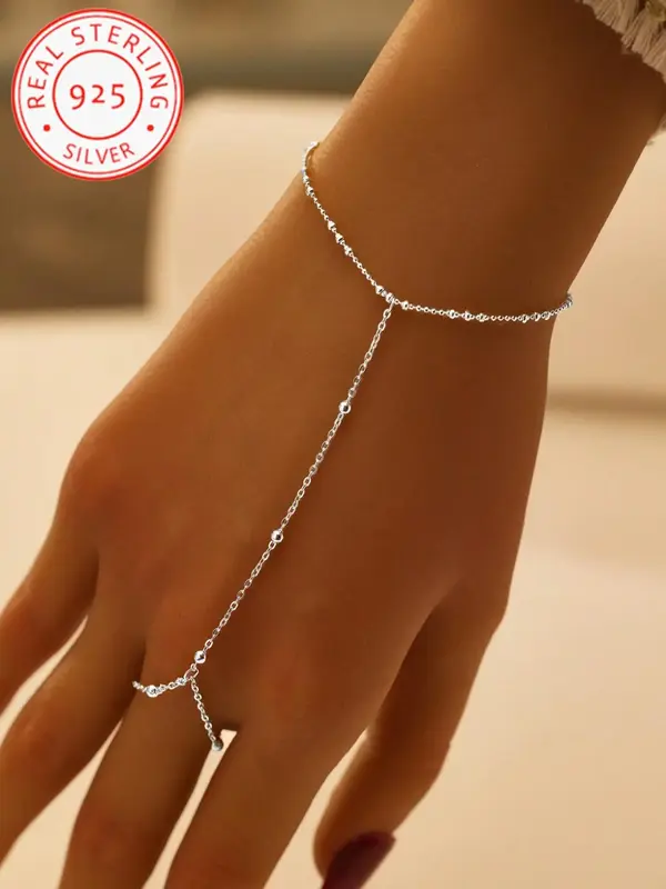 925 Silver Color Trendy Minimalist Bracelet with Unique Bead Chain Design, Eye-Catching Ring Elements, Perfect Gift for Frien...