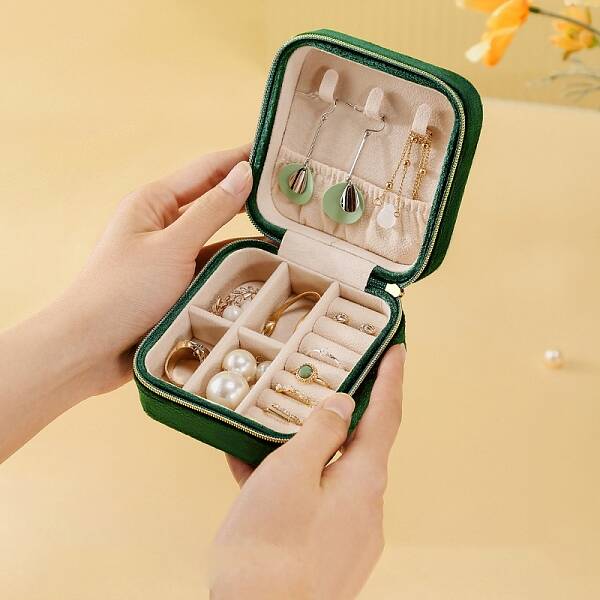 Square Mini PU Leather Jewelry Storage Zipper Box