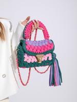 2025 Summer Colorblock Tassel Decor Crossbody Crochet Bags, Boho Style Crossbody, Back To School Trendy Shoulder Bag, Boho Fl...