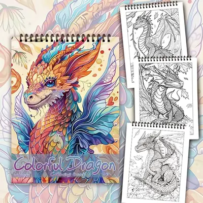 Colorful Dragon Pattern Coloring Book, 30 Sheets/count 100gsm Thick Paper Coloring Book, DIY Painting Supplies for Stress Rel...