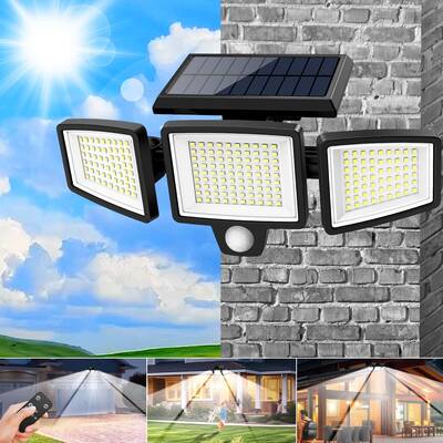 Tuffenough Solar Outdoor Lights 2500LM 210LED Security Lights,3 Heads Dimmable SpotLights with 3 Modes,IP65 Waterproof,S