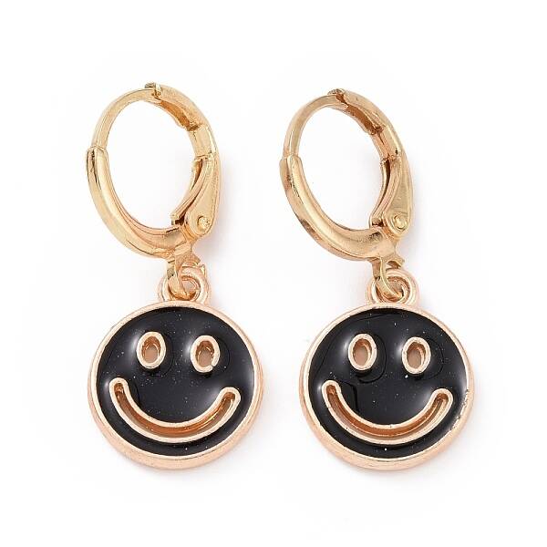 Hollow Out Smiling Face Enamel Hoop Earrings for Women