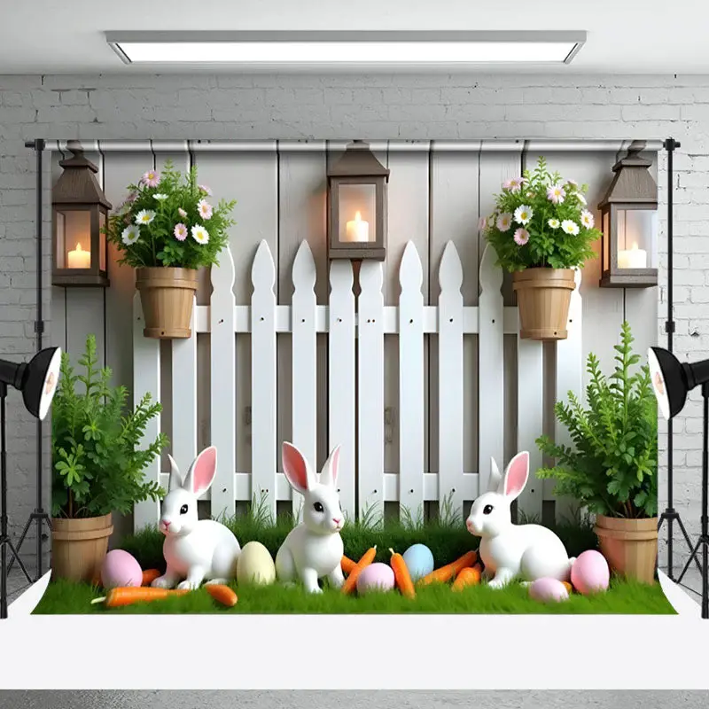 Aperturee Spring Potted Plant Bunny Eggs Easter Photo Backdrop, 3X2FT(1MX0.6M), 14 USD, easter backdrops, NYHD5I95-M