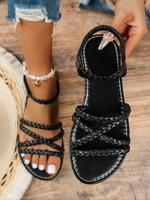 Shoes For Summer, Women's Fashionable Plain Color Cross Straps Slip on Sandals, Casual Black Sandals for Summer, Comfy Sandal...