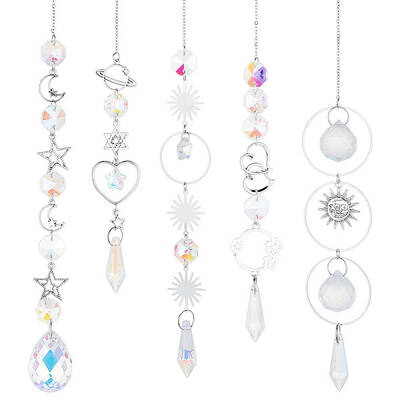 5Pcs 5 Style Clear AB Glass Pendant Decorations