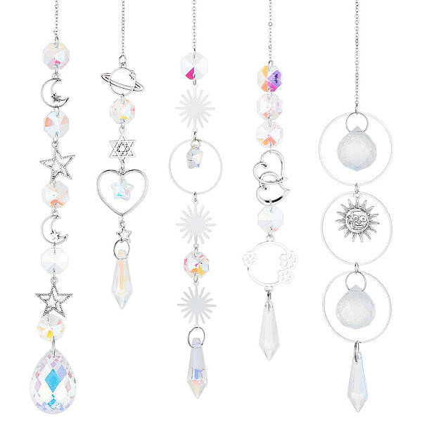 5Pcs 5 Style Clear AB Glass Pendant Decorations
