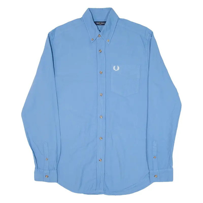 FRED PERRY Mens Plain Shirt Blue Long Sleeve S