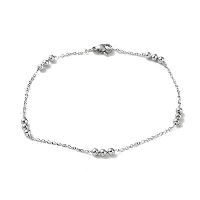 Non-Tarnish 304 Stainless Steel Round Beaded Link Chain Bracelets for Women