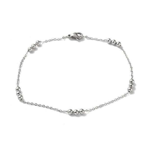 Non-Tarnish 304 Stainless Steel Round Beaded Link Chain Bracelets for Women