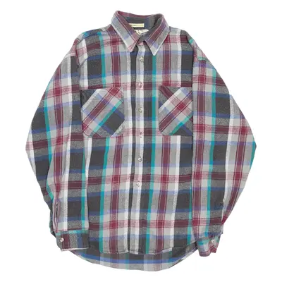 Mens Flannel Shirt Grey Check Long Sleeve L
