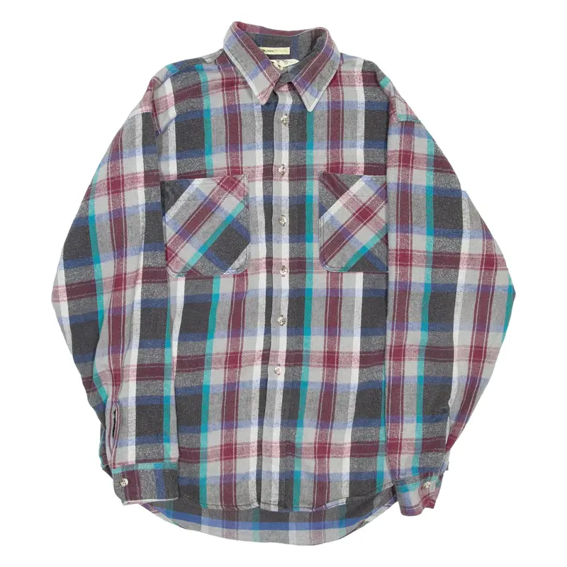 Mens Flannel Shirt Grey Check Long Sleeve L