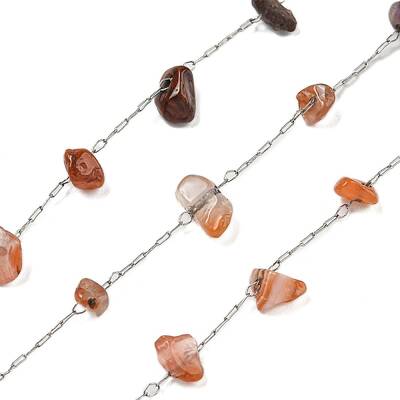 304 Stainless Steel with Dyed Natural Carnelian Chip Link Chains