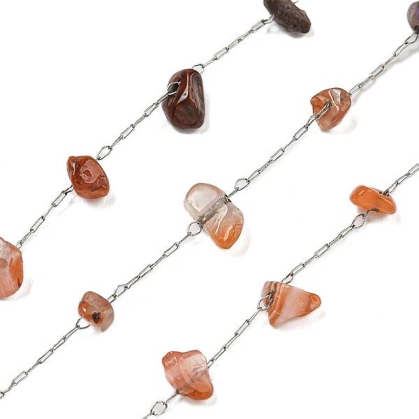 304 Stainless Steel with Dyed Natural Carnelian Chip Link Chains