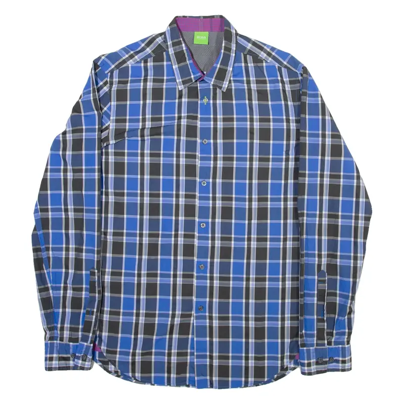 BOSS Mens Shirt Blue Check Long Sleeve L
