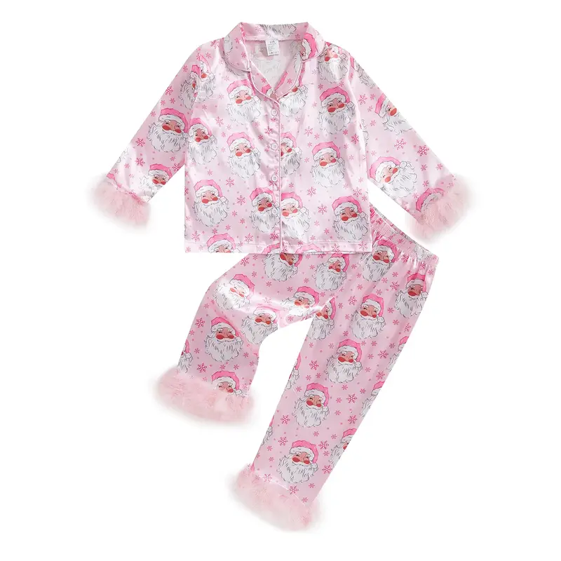 Toddler Baby Girls Christmas Satin Silk Pajamas Button Down 2 Piece Pajama Set Big Kids Teen Girls Pjs Nightgown Outfits