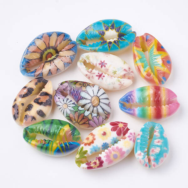 Printed Natural Cowrie Shell Beads