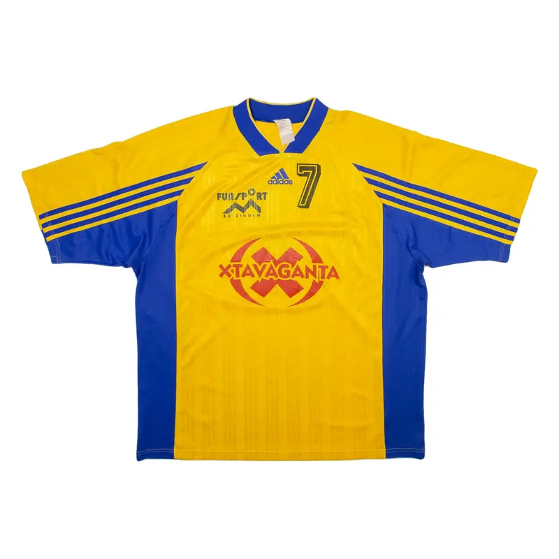 ADIDAS Football Style Mens Jersey Yellow V-Neck 2XL