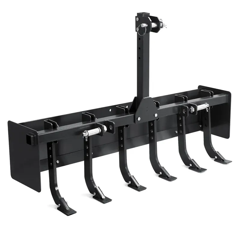 Garvee 55 Box Blade Tractor Scraper, 6 Ripper Shanks, 3 Point Hitch, Carbon Steel, Rust-Proof Coating, CAT-0 & CAT-1 Compati...
