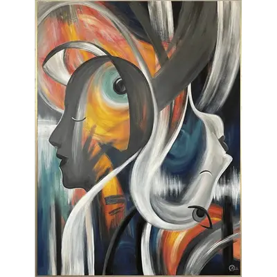 Abstract Faces Painting in Custom Size as Modern Textured Wall Art for Living Room Wall Decor | SOUL MATES