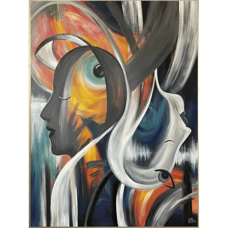 Abstract Faces Painting in Custom Size as Modern Textured Wall Art for Living Room Wall Decor | SOUL MATES