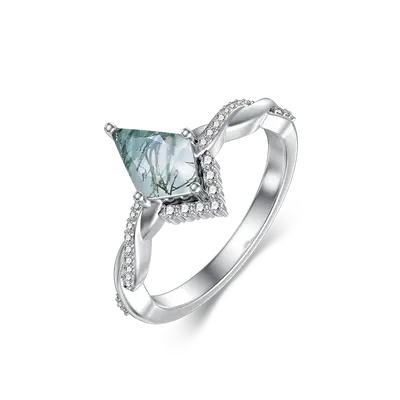 Sterling Silver Moss Agate Personalized Engraving & Couple Engagement Ring