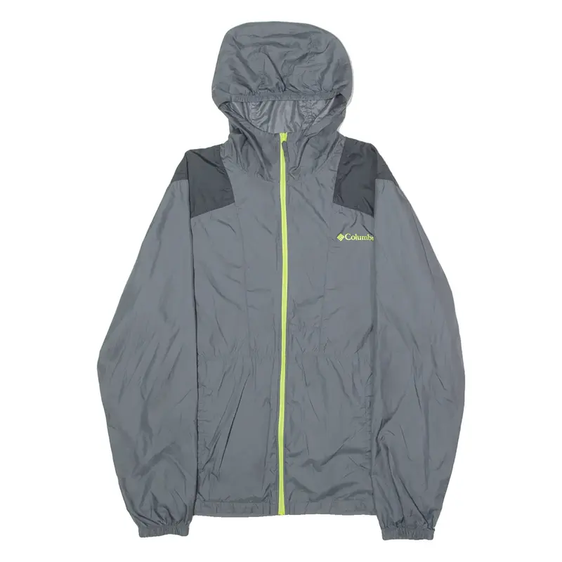 COLUMBIA Mens Rain Jacket Grey Hooded Colourblock M