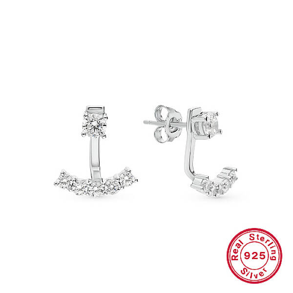 Rhodium Plated Platinum 925 Sterling Silver Micro Pave Cubic Zirconia Front Back Stud Earrings