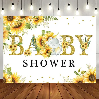 Aperturee Sunflower and Little Baby Elephent Baby Shower Backdrop