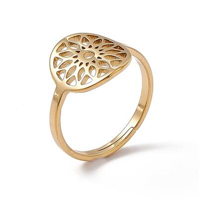 Ion Plating(IP) 201 Stainless Steel Flower Adjustable Ring for Women