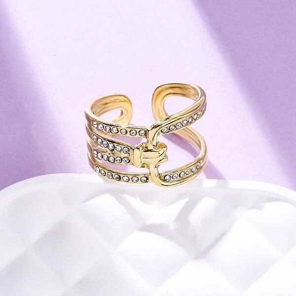 304 Stainless Steel with Rhinestone Adjustable Cuff Rings