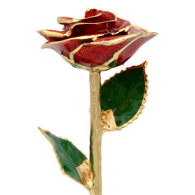 11 24k Gold Trimmed Red Sparkle Rose