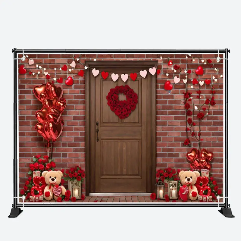 Teddy Bear Red Balloons Door Valentines Day Backdrop - Aperturee