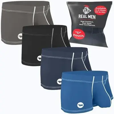 3 inch Nylon Boxer Briefs A B C or D Pouch 4 pack Black/Dark Blue/Blue/Grey Clothes Menswear Ball Big Underwear Sexy Stretchy...