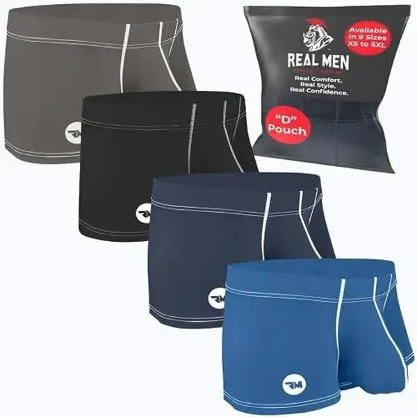 3 inch Nylon Boxer Briefs A B C or D Pouch 4 pack Black/Dark Blue/Blue/Grey Clothes Menswear Ball Big Underwear Sexy Stretchy...