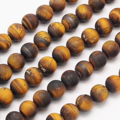 Yellow Tiger Eye Frosted Round Bead Strands