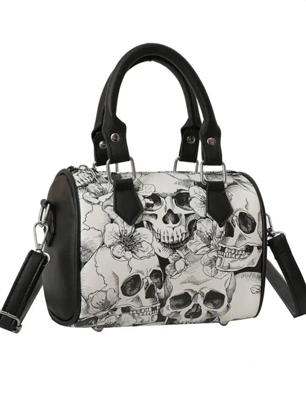 Women's Fashionable Skull Print Boston Bag As Gift, Novelty Colorful Handbag & Crossbody Bag, Versatile Handbag for Daily Use
