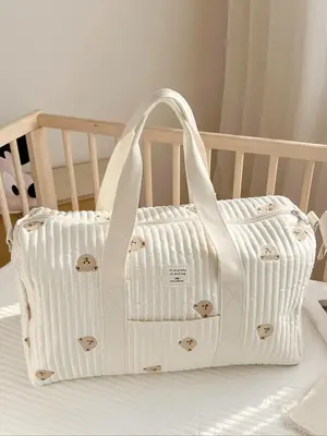 Cute Bear Pattern Handbag, Large Capacity Zipper Bag with Removable Strap, Daily Convenient Practical Short-distance Travel B...