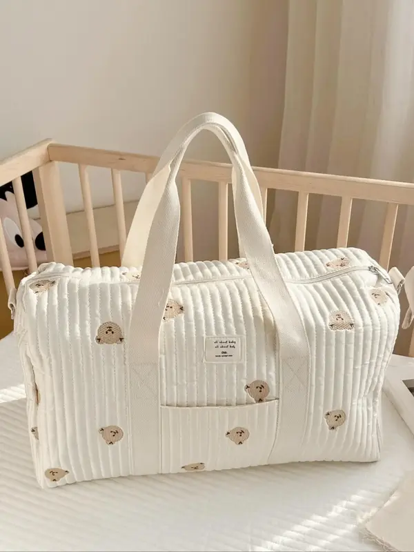 Cute Bear Pattern Handbag, Large Capacity Zipper Bag with Removable Strap, Daily Convenient Practical Short-distance Travel B...