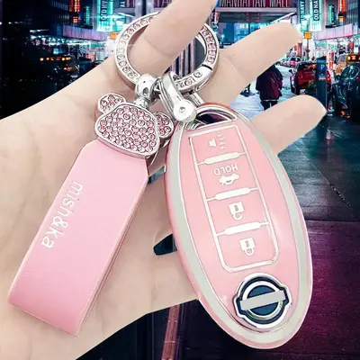 Car Key Case With Keychains, TPU Key Cover For Nissan X Trail 2023 2024 285E3 7LA6A ARIYA Qashqai Geniss Pathfinder, Bling Ar...