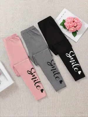 Girl's Letter Print Leggings, Casual Comfy Skinny Pants for Daily Wear, Kids Bottoms for Spring & Fall, Fun Leggings