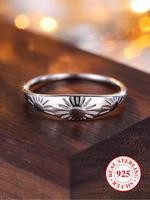 S925 Sterling Silver Vintage Sunflower Engraving Ring, Fashion Accessories for Women & Men, Trendy All-match & Exquisite Jewe...