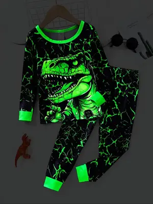 Two-piece Set Toddler Boy's Dinosaur Print Top & Elastic Waist Pants Set, Casual Long Sleeve Pullover & Jogger Pants, Kids Sp...